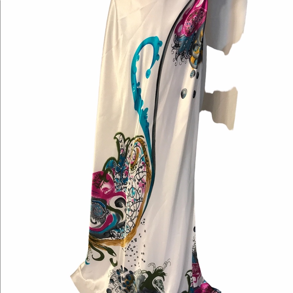 Halter White Floral Maxi Silky Dress - Picture 3 of 8